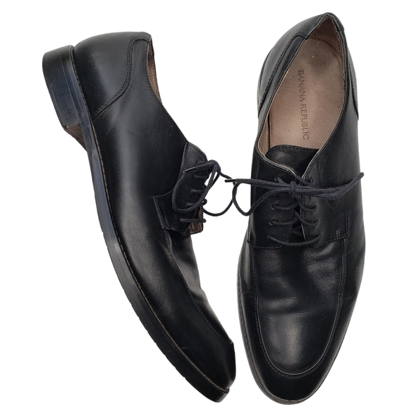 Banana RepublicBlack Genuine Leather Almond Toe Lace Up...